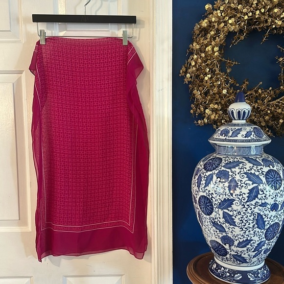 New Effy Hematian Bright Pink Jaguars & Letter H Polyester Scarf 19.5” x 59” - Picture 3 of 6